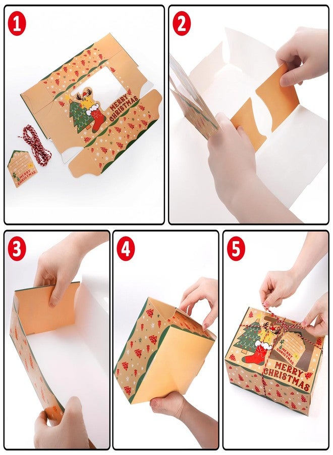 Elsjoy 30 Pack Christmas Cookie Boxes with Window, Christmas Treat Boxes Paper Candy Box with Tags & Ribbons, Xmas Treat Container Bakery Dessert Boxes for Cupcake, Donut, Party Favor - Image 5
